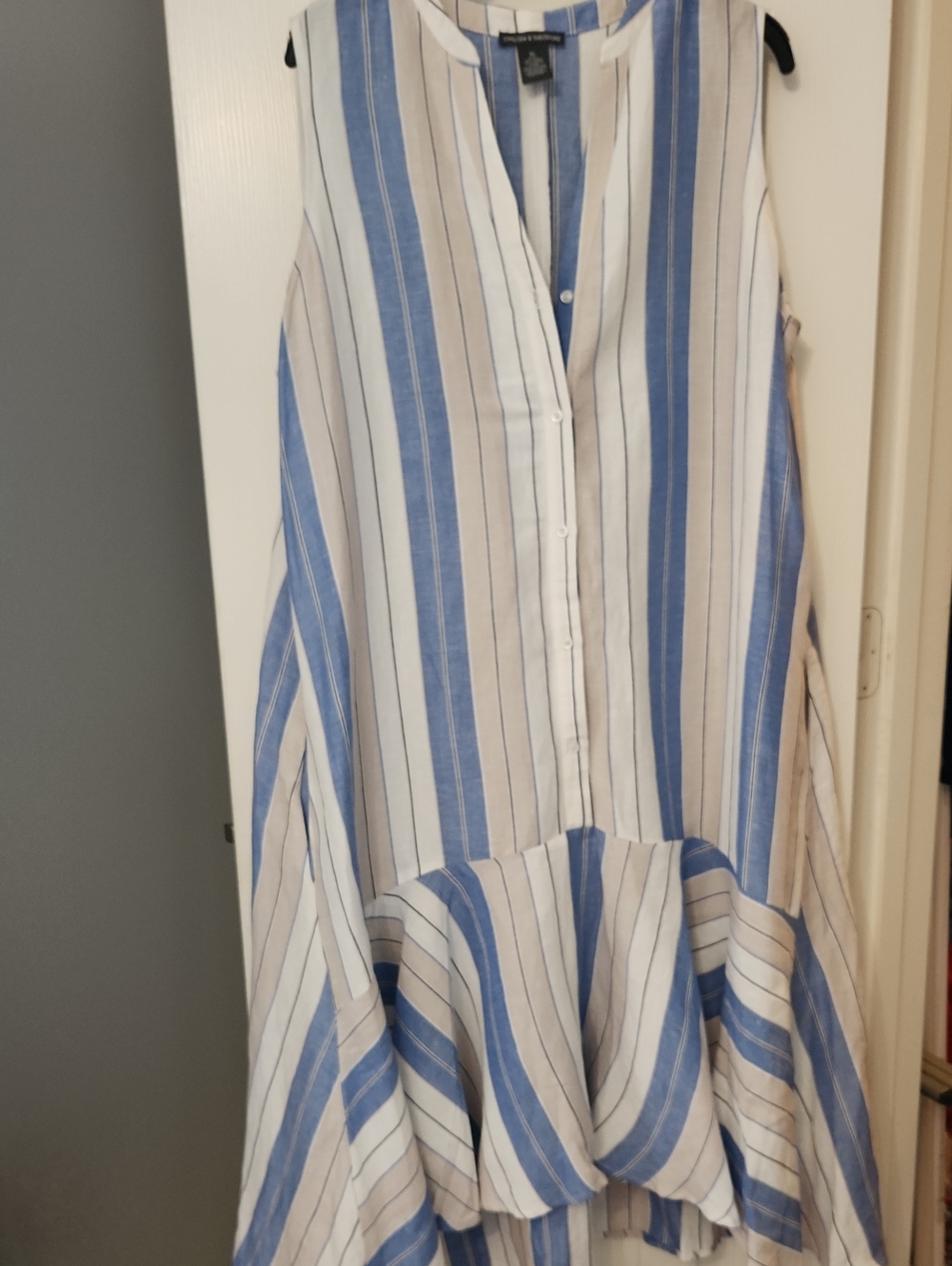Chelsea & Theodore Blue and Cream Striped Sleeveless Drop Waist Dress